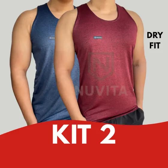 KIT 2 Regata Masculina Camisetas Dry Fit Slim Camisa Esportiva Sem Manga Academia Treino Blusa Poliéster