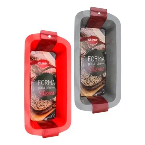 Forma P/ Pão Retangular Em Silicone 26,5x13x6,5cm Cor Vermelho/Cinza