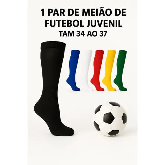 Meiao de Futebol Juvenil Masculino Jogador Profissional Meia de Futebol pra Canela Tam 34 ao 37