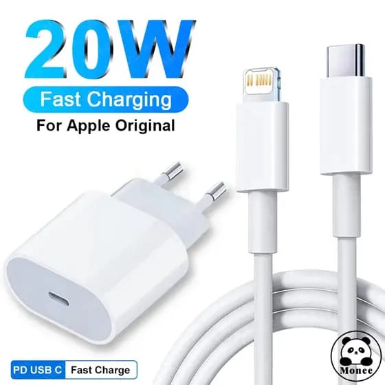 Monee Carregamento rápido da UE Kit Carregador iPhone Turbo Tipo-C 20W + Cabo Lightining para IPhone Carga rápida