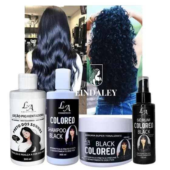 Combo Completo Tonalizante Preto Black Intenso 4 em 1 - Shampoo Condicionador Máscara e Sérum Black