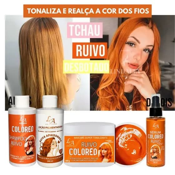 Combo Completo Tonalizante Ruivo Intenso Raposinha 4 em 1 Shampoo Condicionador Máscara Sérum Ruiva