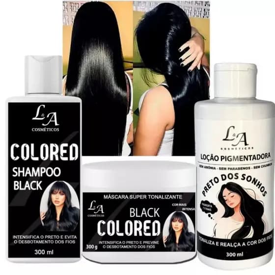 Combo Trio Completo Black Tonalizante Preto Intenso S/ Amônia - Resultado 100% Natural La cosméticos