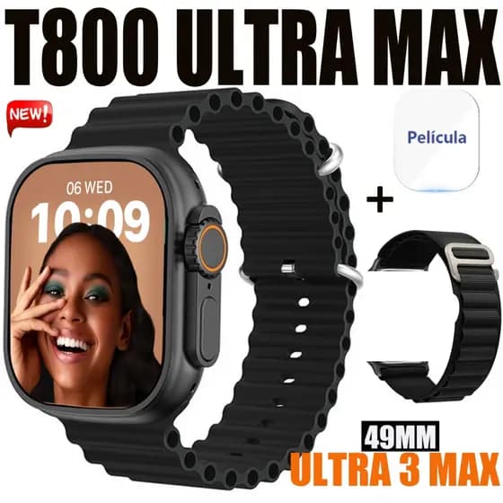 2026 Novo Smartwatch T800 Ultra Max Série 9 49mm Com Tela De 2,08 Polegadas Bluetooth Chamada NFC
