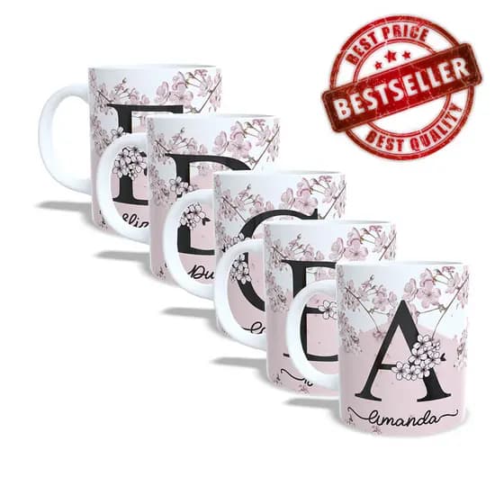 Kit com 5 Canecas Personalizadas Floral Cerejeira