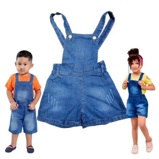 Macacão Jeans Infantil Unissex Jardineira