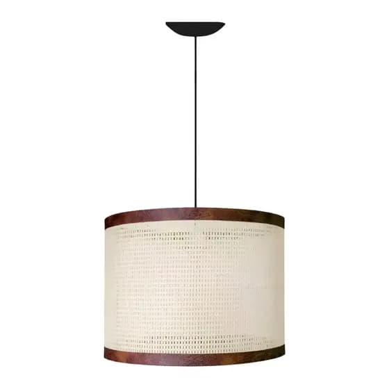 Lustre Ravena Pendente em Palha Indiana e Couro Sintético
