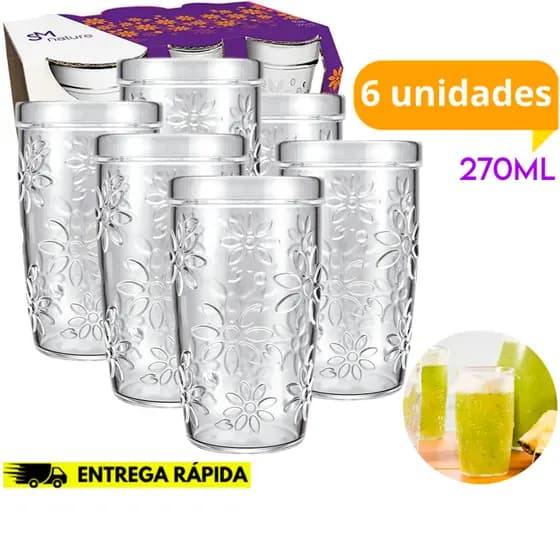 Kit Jogo 6 Copos Nature SM Nadir 270ml de vidro Grosso Bebidas casa Cozinha Louça conjunto de copo
