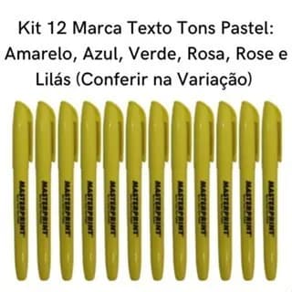 Kit 12 Marca Texto Pastel Tons Amarelo, Verde, Azul, Rosa, Rose e Lilás - Grifa Texto Masterprint