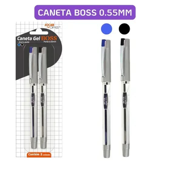 Caneta Gel Boss 0.55 Azul e Preta Caneta Esferográfica Jocar Office