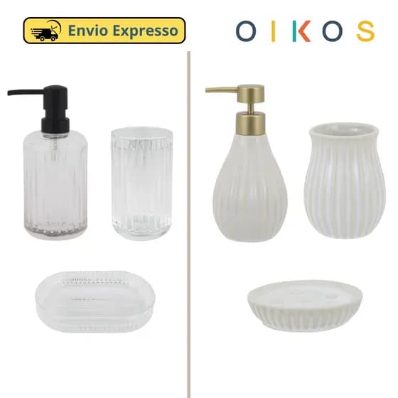 Kit Banheiro Lavabo Porta Sabonete liquido, Porta Objetos e Porta Escova de Dente Oikos