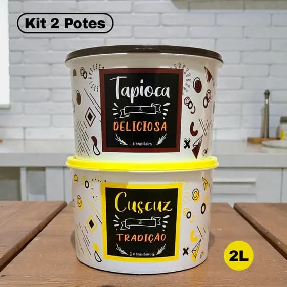 Kit 2 Potes Plásticos Organizadores 2 Litros Cuscuz e Tapioca