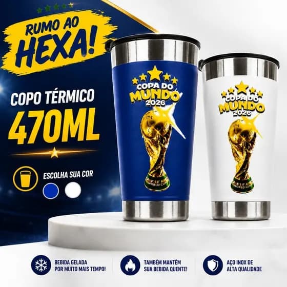Copo Térmico Corinthians 470ml Inox Parede Dupla Tampa Antivazamento Bebidas e Café Gelado