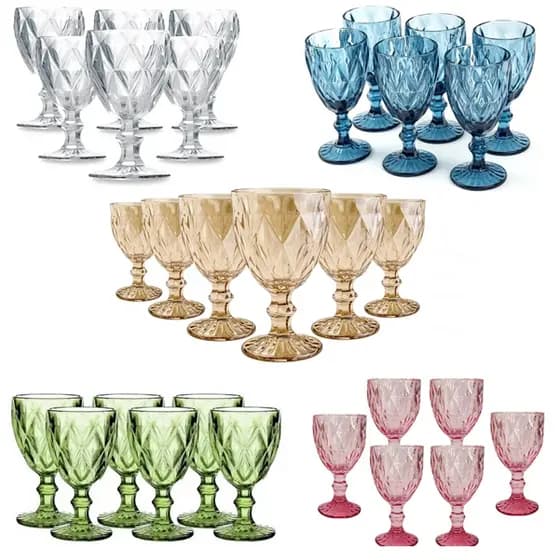 Jogos de Taças Vidro Diamond ou Bico de Jaca Com 6 Peças 260ml, 320ml ou 340ml