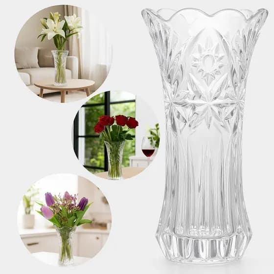 Vaso de Vidro Lapidado Daisy 23cm Decoração Sala Festa Plantas Flores