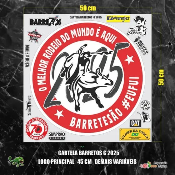 Adesivo Barretos Novo Barretesão, e eu fui 50x50cm cartela com vários carro, moto, bike terere, rodeio,