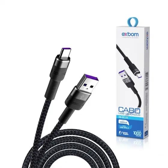 Cabo USB Tipo-C 1m Turbo Reforçado – Exbom | Carga Rápida