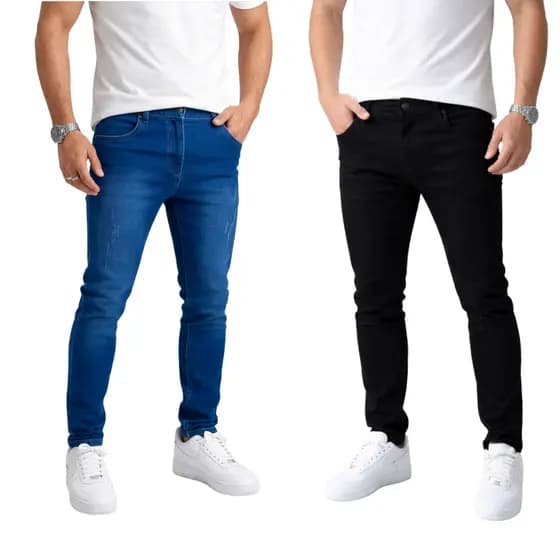 Kit 2 Calças Denim Masculinas com Elastano Modelagem Slim Fit Casual Confortável Básica