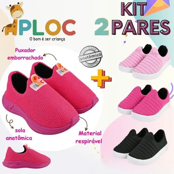 -KIT 02 PARES TÊNIS INFANTIL- SLIP IATE PINK + TÊNIS PLAY P26 COR A ESCOLHER PLOC ORIGINAL