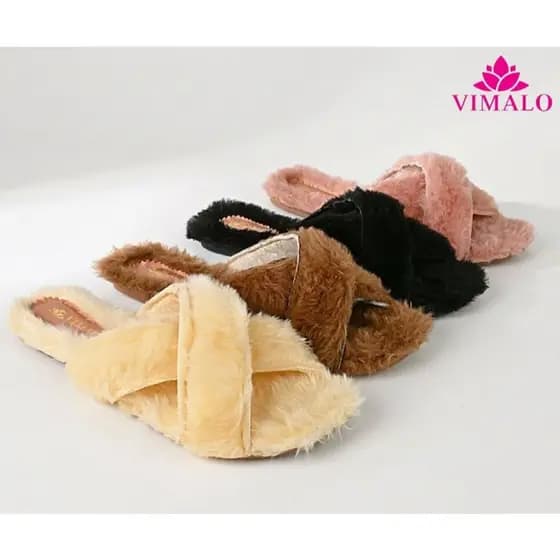 Rasteira Pantufa Feminina cabedal e palmilha de pelúcia ultra soft trançada Vlrast16