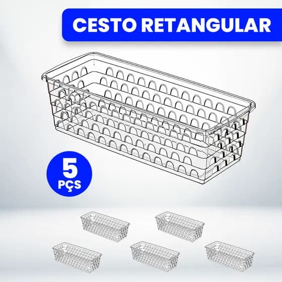 Kit Com 5 Cestos Organizador Multiuso 28x11x8cm Transparente