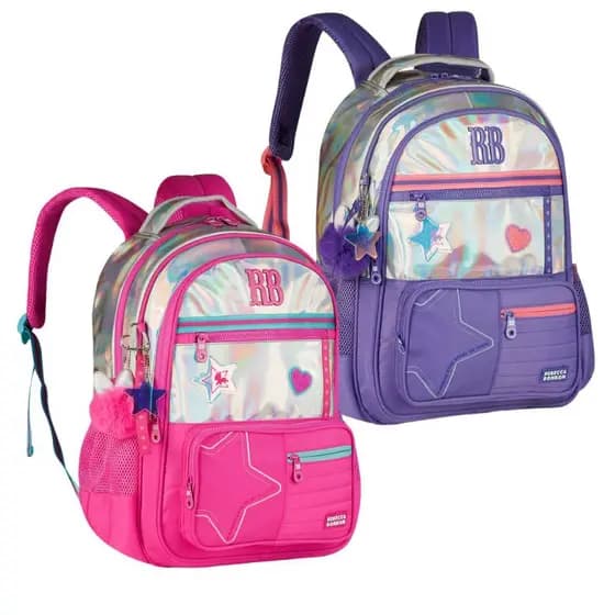 Mochila Holográfica Costas Escolar Rebecca Bonbon Shine Com Chaveiros Personalizados Clio Style