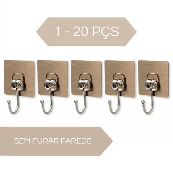 Gancho Adesivo Metálico Autocolante Multifuncional Parede Cozinha Banheiro Casa PREMIUM