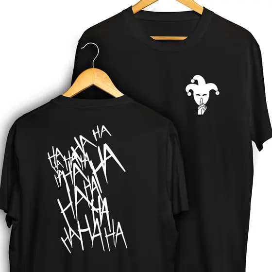 Camisa Palhaço Bobo Da Corte Frente e Verso HaHaHaHa Risada Do Palhaço Blusa Mandrake Estiloso Camiseta 100% Algodão 03