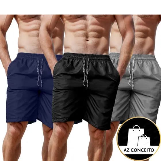 Kit 2 Bermudas Masculinas Preta, Cinza e Azul Reforçadas Tactel Caminhada Academia Com Bolsos