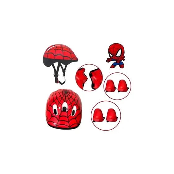 Kit Capacete Bicicleta Infantil Com Cotoveleira Aranha Skate