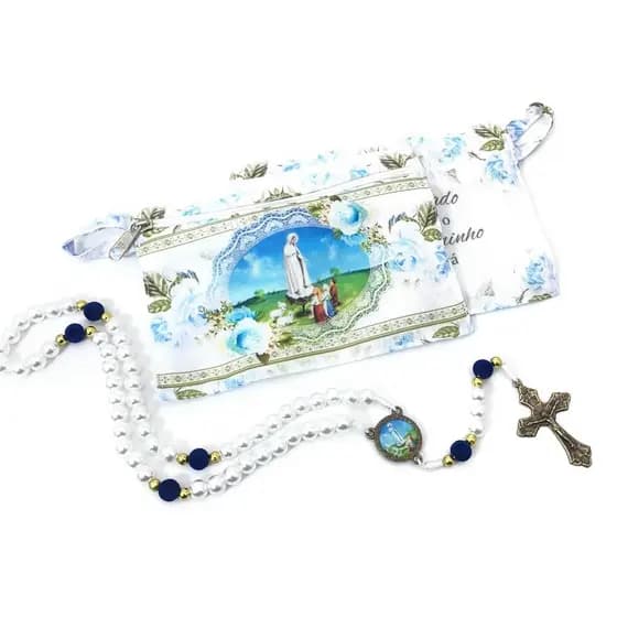 Terço Nossa Senhora de Fátima Floral na Bolsinha com Ziper