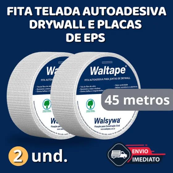 Fita Telada Drywall Branca Walsywa 45 Metros (Kit com 02 unidades) - Envio Imediato