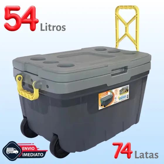 Caixa Térmica Grande 54L | Cooler com Rodinhas 74 Latas – Praia, Piscina, Camping e Sítio