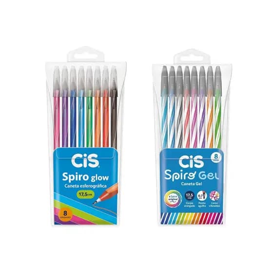 Caneta esferográfica 0.7mm Spiro com 8 unidades Cis