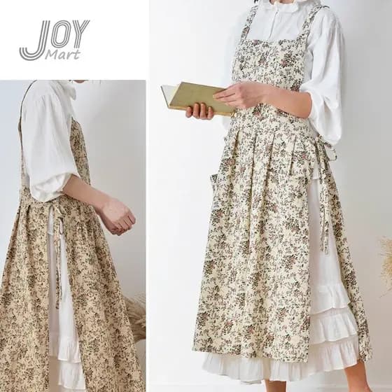 JoyMart Avental Floral pequeno estilo nórdico Avental estampado à prova d'água Avental de trabalho de algodão à prova de