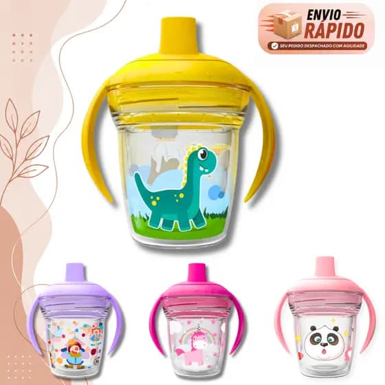 Copo Transição Infantil Com Alça 170ml Válvula Redutora Tampa Com Rosca Anel De Vedação Bebê Treinamento