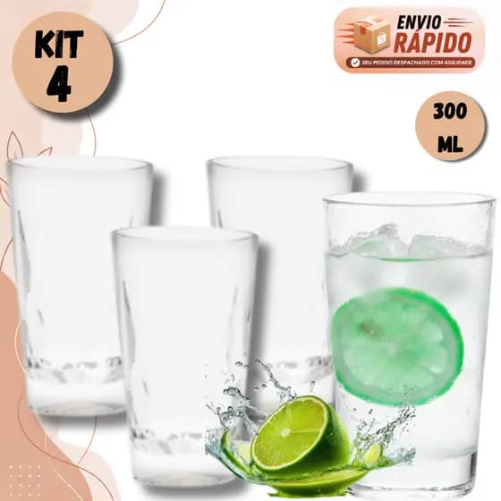 Kit 4 Copo Resistente Ao Impacto Geometric 300ml Policarbonato Para Criança Cozinha Festa Suco Água