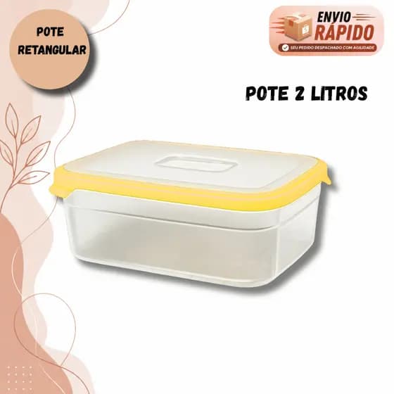 Pote Retangular 2 Litros Tampa Anel De Vedação Resistente a Impacto Livre BPA Ideal Para Marmita Microondas Freezer e La