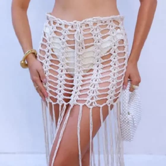 saia de franja de crochê saida de praia