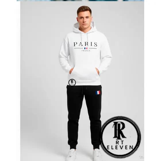 Conjunto de Moletom Paris City Com bolso e Capuz Flanelado Unissex Canguru Estampado Linha Premium