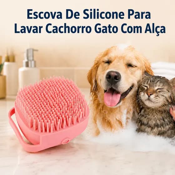 Escova De Banho Para Pet Com Dispenser Shampoo Cachorro Gato Silicone Massageadora Tirar Pelos Prática