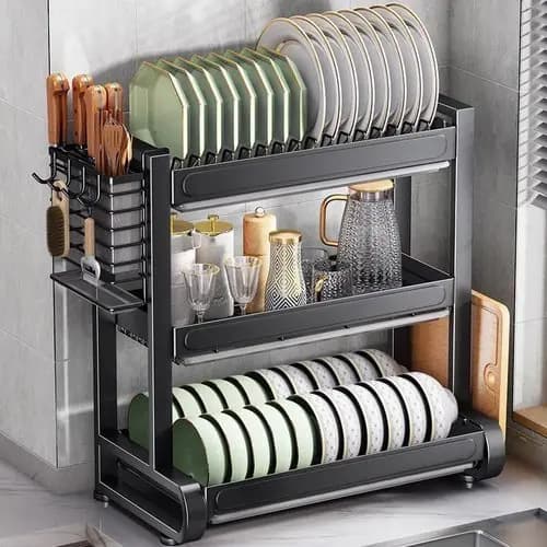 Escorredor Louças 3 Andares Metal Preto Organizador Pia Cozinha Resistente