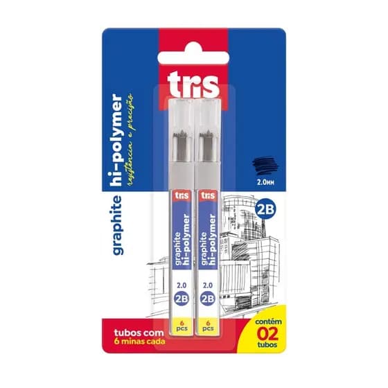 Grafite Hi-Polymer Graphite - 2,0mm 2B - Cart C/2 Tubos C/6 Minas - Tris