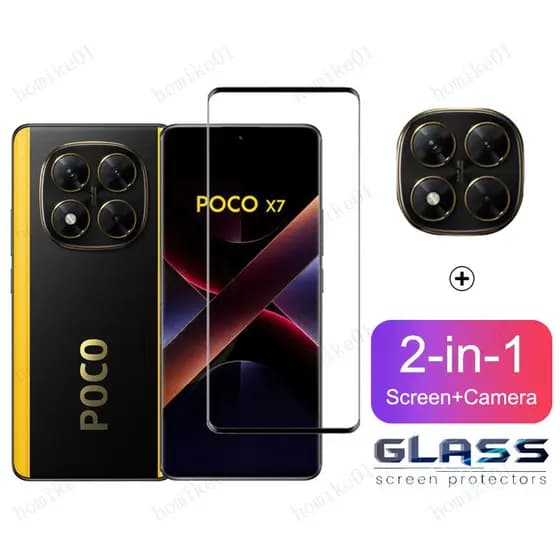 Película Protetora De Vidro E Câmera Macia 9D 2 Em 1 Para Xiaomi POCO X7 5G X6 X5 M6 F6 M4 M3 Pro C75 C61 C65 C40 M5 M5s