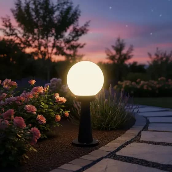 Balizador Jardim 40cm Preto Com Globo De 20cm E-27 Para Lâmpada Bulbo (Luminária de Chão)