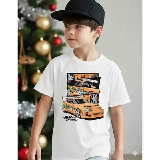 Camiseta Infantil Menino Estiloso Estampa Carro Supra Brian Velozes x Furiosos 100% Algodão