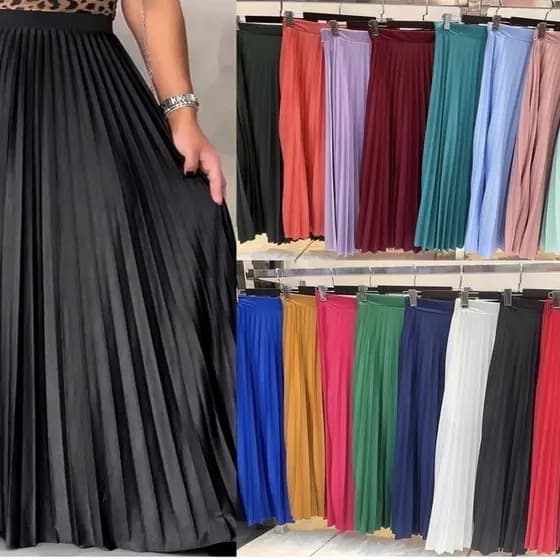 Saia Plissada Longa Premium Moda Feminina Elegante Social