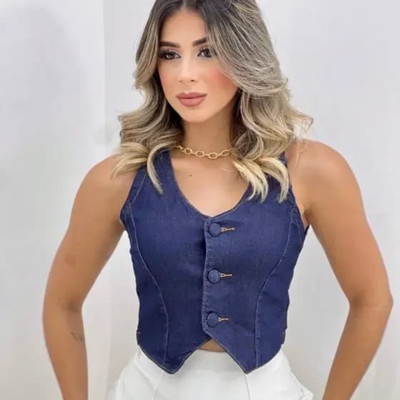 Colete Blazer Jeans feminino