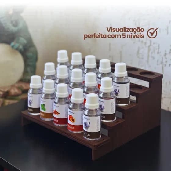 Expositor Escada MDF para Óleos Essenciais, Perfumes Cosméticos Organizador Aromaterapia