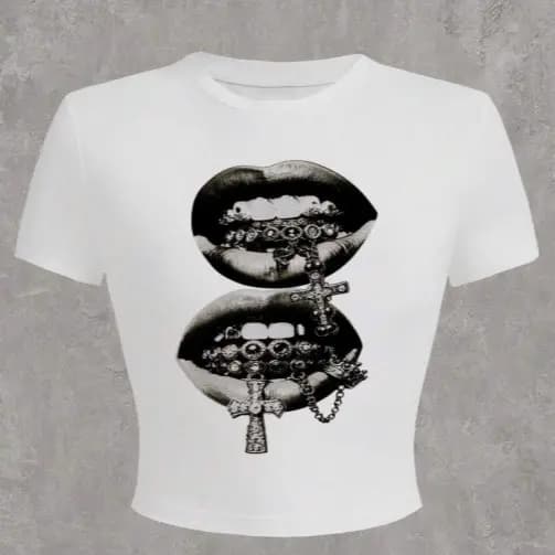 Cropped Feminino Street Boca Dark Correntes Alternativa Y2k Nostalgic Algodão